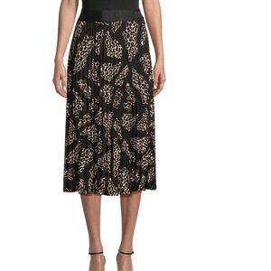DKNY Pleated Leopard Print Midi Skirt XL Logo Waistband Pull-On Style